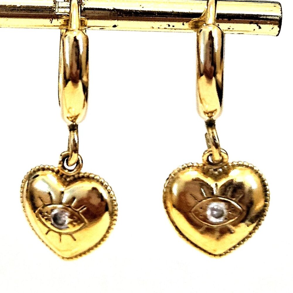 Zara Taylor Gold Plated Heart & Crystal Eye Huggie Hoop Earrings